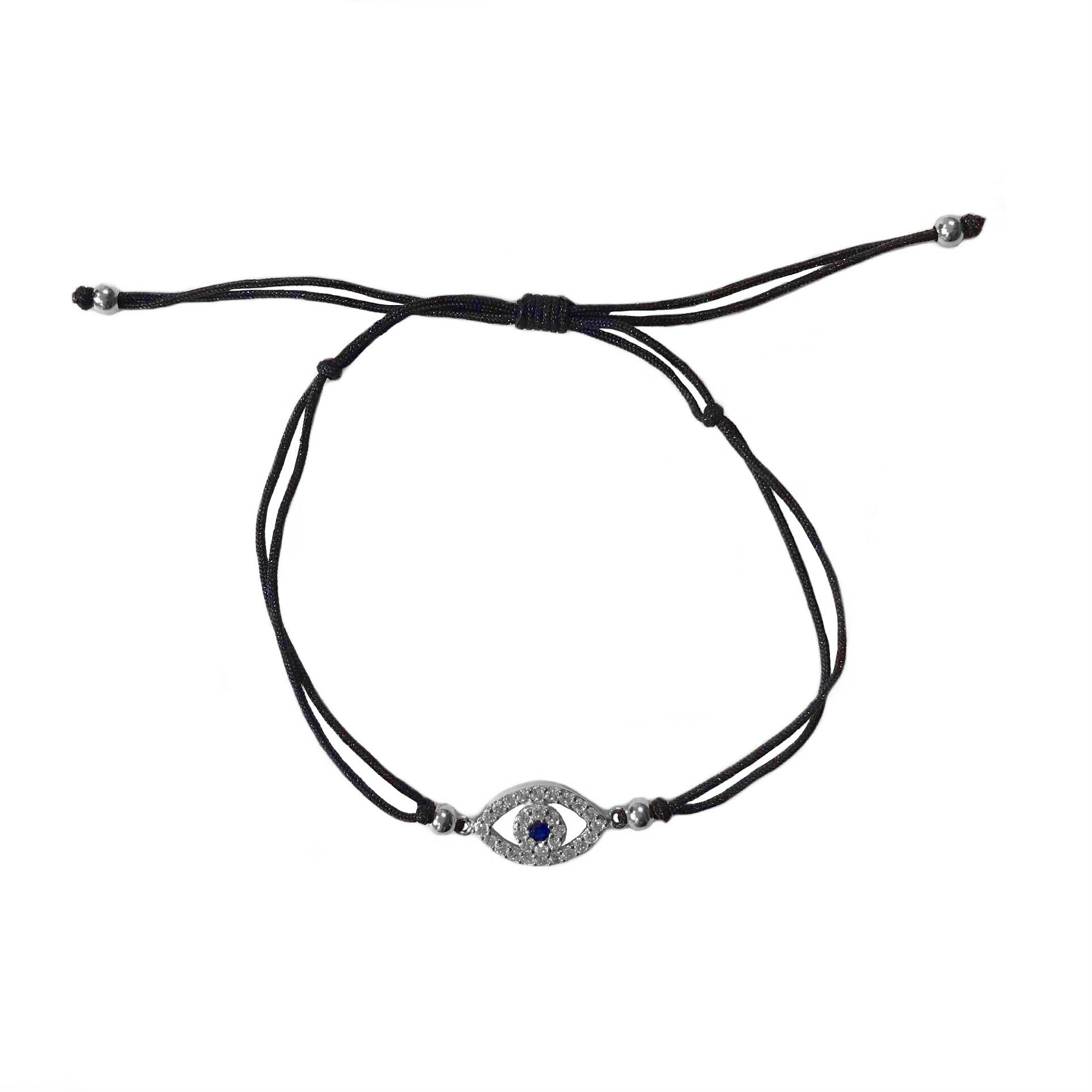 Evil Eye Black Thread Bracelet - Silver
